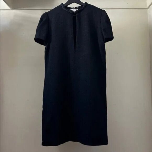 New Saint Laurent wool silk cap sleeve shift sheath boxy knee length midi dress - Picture 1 of 16